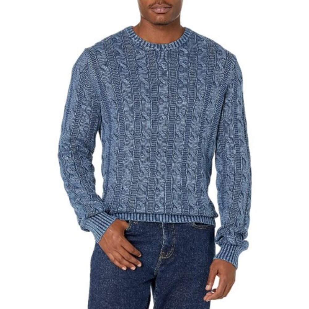 Goodthreads Soft Cotton Cable Stitch Crewneck Sweater Washed Blue Med EUC #4128